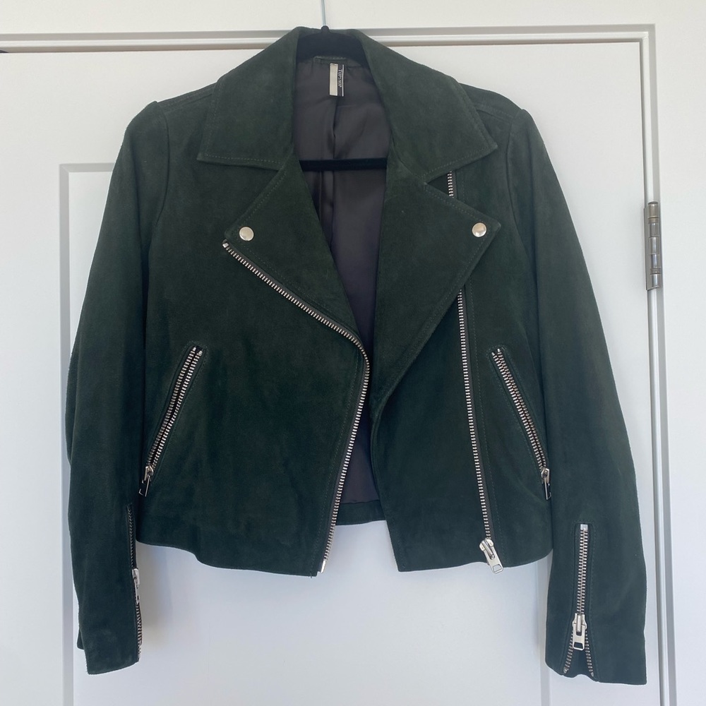 Topshop Green Suede Moto Jacket Size 4